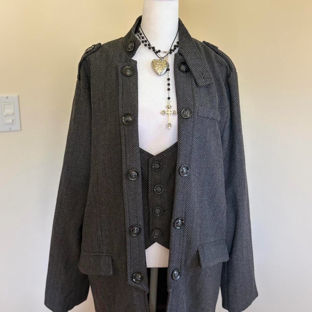 Steampunk gray wool military coat Victorian subversive alternative grunge men XL
